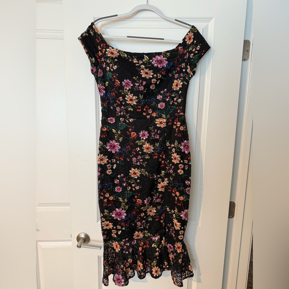 Guess Black Floral Midi Dress
